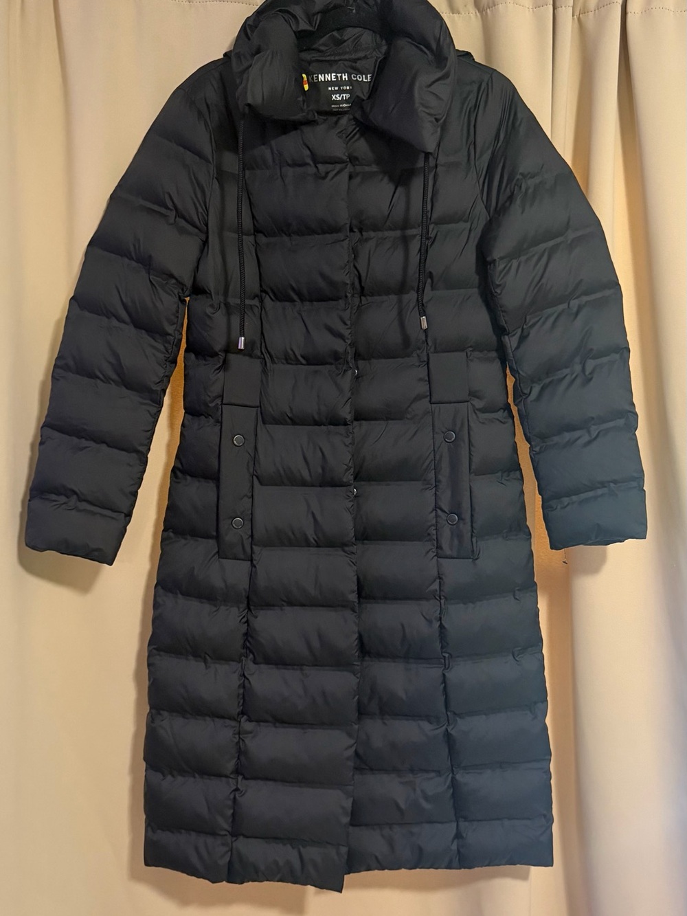 Kenneth Cole Black Long Quilted Puffer Coat with Hood - Picture 3 of 7